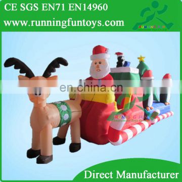 Inflatable Santa Claus In Reindeer Sleigh With Penguin And Tree Christmas Decorations