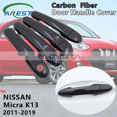 Gloss Black Carbon Fiber Door Handle Cover Catch Cap Trim Exterior Car Accessories for Nissan Micra K13 Renault Puls 2011~2019