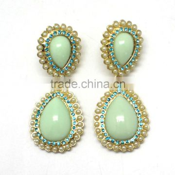 Costume Jewelry Traditional Design Antique Gold Color Alloy Mint Imitation Gemstone Big Drop Earrings for Women