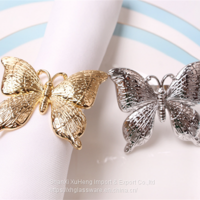 Gold Silver Plated Napkin Ring Holder With Butterfly Design