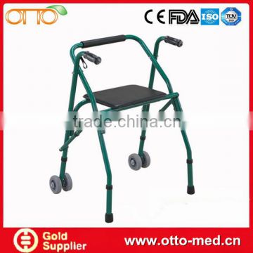 Folding elderly walker with seat