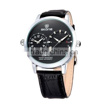 2014 new two zone time leather strap advertising wrist watch