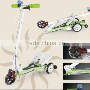 2013 suncolor Hot selling 3 wheels kids Aluminim double pedals scooter