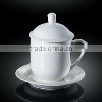 H3736 traditional chinese white porcelain ceramic mug with glaze handle