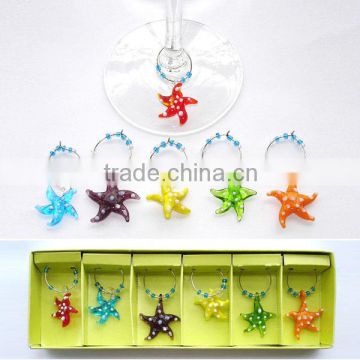 2016 Hot Sale Set of 6 pieces wholesale glass wine glass charms