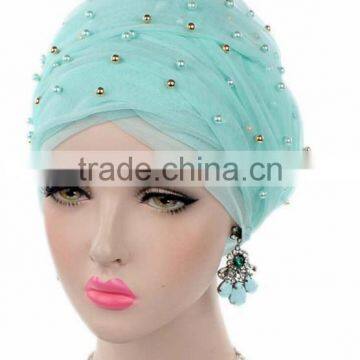 New pearl gypsophila net headdress hooded hat long tail hat hat Muslim hat