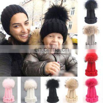 Mommy Kids Baby Toddler Boys & Girls Winter Knit Warm Soft Beanie Hat Hairball Caps