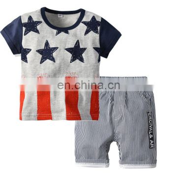 Toddler clothing July 4TH  outfit geometric boy blue shorts kids summer clothes boys outfits