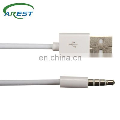 White USB 2.0 Male to 3.5mm Headphone Audio AUX Male Plug Car Cable Jack Charger Cable Wire Cord