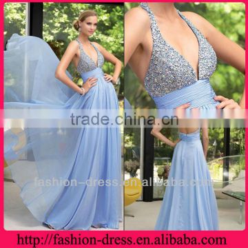 Glowing Floor Length Chiffon Sequined Halter Neck Cheap Prom Dress
