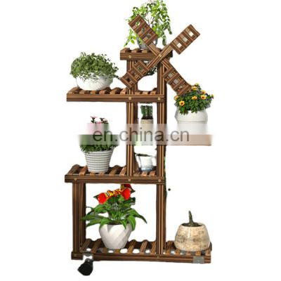 K&B modern home decor cheap wholesale solid wood flower rack pots with wheel