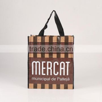 PP woven fabric with shining lamination shopping bag ,webbing PP handle ,with CMYK printing