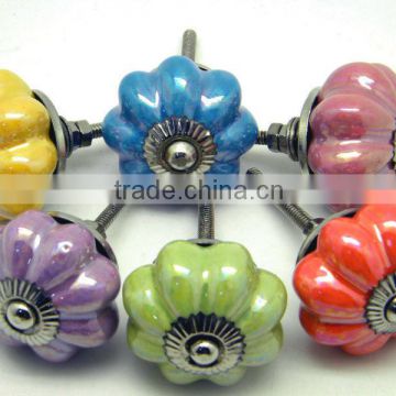 Ceramic Drawer Pull Knobs with Metal Fittings - Plain Glazed Color