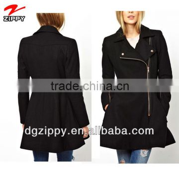 Asymmetric zip fasten parka women's coat/Twin side pockets woman coat/Fit shape 2013 european fashion women winter coats