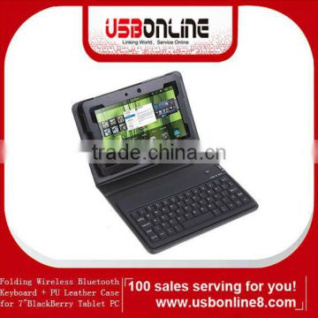 Folding Wireless Bluetooth Keyboard + PU Leather Case for 7 inch BlackBerry playbook