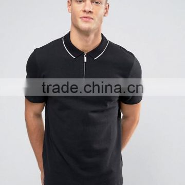 Guangzhou Factory Cheapest Short Sleeve Zip Placket men's 100% Cotton Pique 200gsm Casual Slim Fit Ribbed Polo Collar Shirt