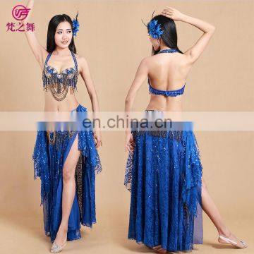 Indian beaded sexy bellydance costumes bra and belt and skirt set