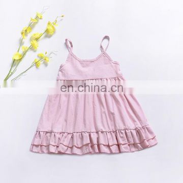 Boutique baby girl plain color gallus factory wholesale price ruffle girls cotton dress