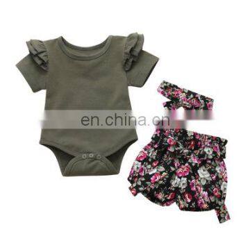 2020 Newborn Toddler Baby Girls Clothes Sets Short Sleeve Romper Tops+Shorts Trousers 3pcs