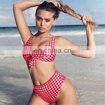 Women's Bikinis with Breast Pads Gathered Checked Printed Swimsuits