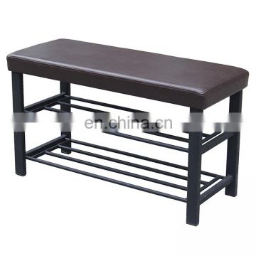 Customized Modern PVC leather metal foldable bench for living room changine shoes at doorway entrance