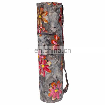 Hanging pocket inside Batik print zippered Yoga Mat bag
