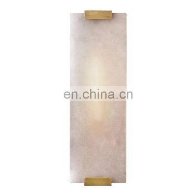 Modern Luxury Alabaster Wall Sconce Lamp Bedroom Living Room Home Decor Brass Rectangular LED Wall Light