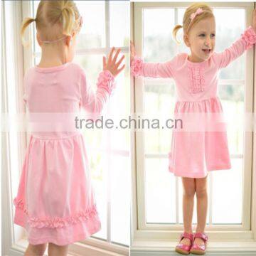 Lovely girl dress pink dress long sleeve kids boutique dress baby girl cute dress