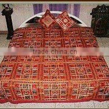 Bohemian Embroidered Bedspreads,Bedspread Indian Handmade Embroidered Mirror Work Cotton Double bedcover