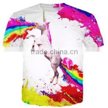 2016 fashion Unicorn Vomiting Rainbow SPEW 3D Printed cartoon Men 's Tshirt Casual Short Sleeve Tee Shirts
