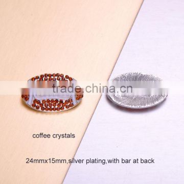 (M0931) 33mm rhinestone metal buckle with bar at back, coffee crystal ,white painted