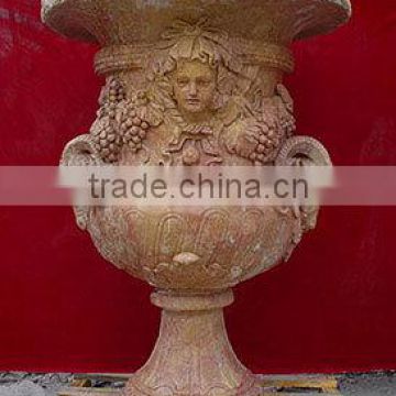 Beautiful hand carved garden white marble pots flower planter from Vietnam