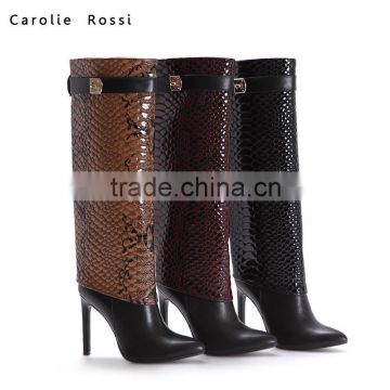 Snake print pointed toe stiletto booties for women