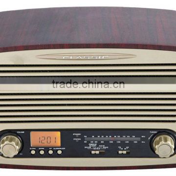 antique vintage retro wooden radio with alarm clock