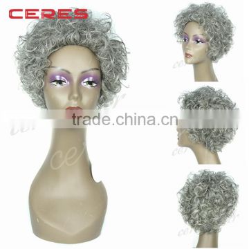 brazilian virgin human hair natural grey mommy wig, fashion kinky curly cosplay wig