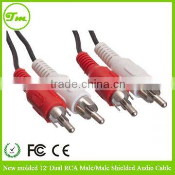 New molded 12' Dual RCA Male/Male Shielded Audio Cable