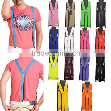 2015 New Candy color Clip-on cheap Suspenders Elastic Y-Shape Adjustable Braces