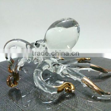 Crystal Octopus / Squid Hand Blown Clear Glass Art Gold Trim Figurines Home Decor / Sea Ocean animals Collection / Gift