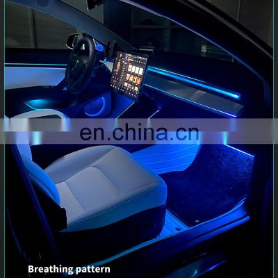 Car Interior Decorative Ambient Light Rgb Fiber Optic Led Ambient Lighting for Tesla Model 3/Y 2017-2021