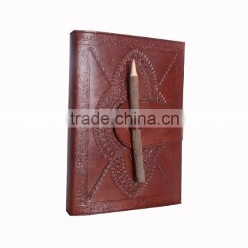 Embossed Leather Journal Antique Book Brown Leather Cover With Pen Closure