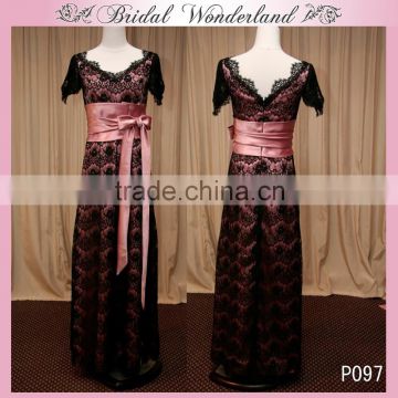 Lace and satin lilac long dress for prom