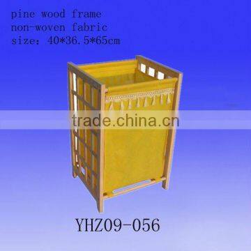 pine wood frame non-woven fabric laundry bag/basket for clothes