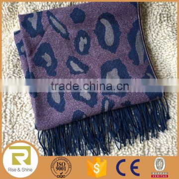 Wholesale 80% Acrylic 20% wool leopard jacquard fringed super soft shawl scarf