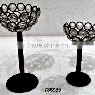 Black Iron & Glass Crystal Votive Tealight T-Light Candle Holder