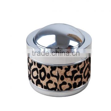 DCA009110 stainless steel car ashtray with leopard pattern wrapped, PU wrapped windproof ashtray, ashtray with lid