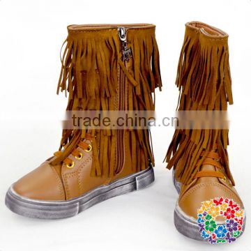 Kids Girls Two Layer Fringe Moccasin Leather Faux Suede Tassel Ankel Boots