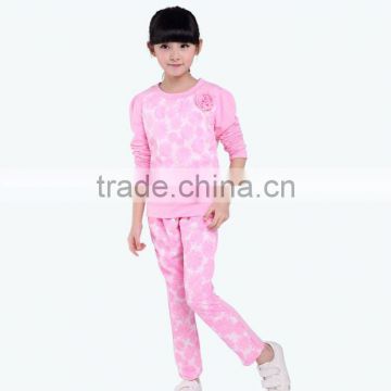 Cheap price kids clothing Pink flower Autumn sport casual Sets