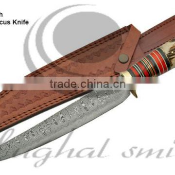 Damascus knife/Hunting knife/wood and stag