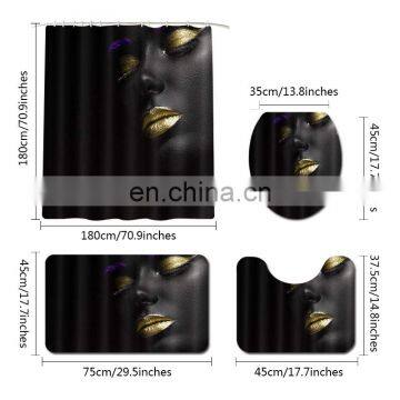 Newest Decor Black African American woman with gold mouth waterproof shower curtain set with matching towel set