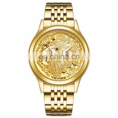 TEVISE 9006 Causal Unique Gold Watch With Vivid Eagle Dial For Men Mechanical Wristwatch